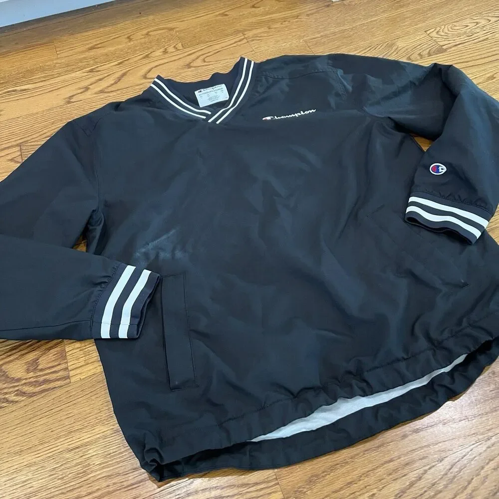 Champion Jacket Mens Medium Scout Baseball Stadium Wind‎ Water Resistant Black